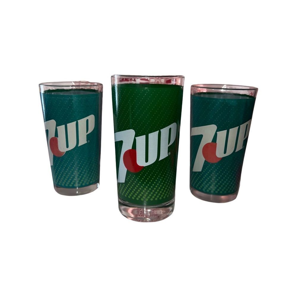 Vintage 7 Up Ad Glass Advertising Soda Tumbler Green Glassware Collection 2 Pack